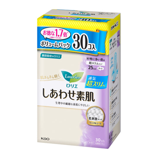 花王  ロリエ  ロリエしあわせ素肌スリム特に多い昼用羽つき  ３０個